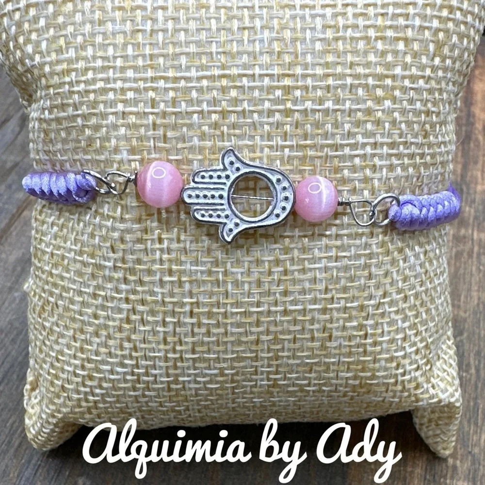 Cat's eye Hamsa hand cotton adjustable rope friendship bracelet